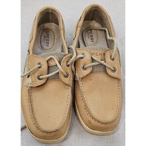 Sperry Bluefish Eye Boat Shoe Women 7M Leather Linen 9276619 Top Sider Flat